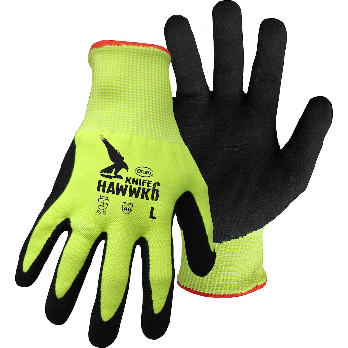 XSM HI-VIS YEL GLOVE BOSS KNIFE HAWK, HV