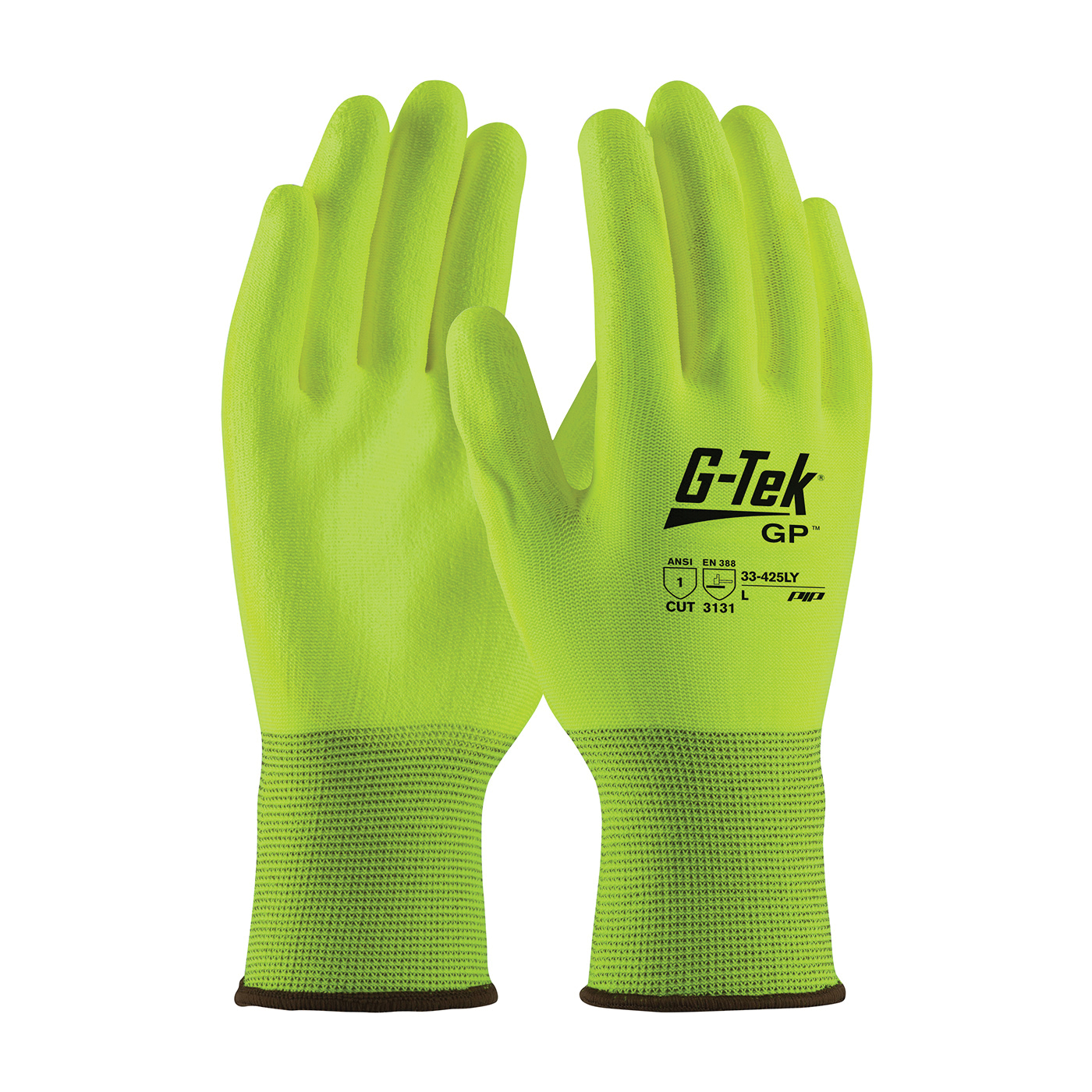 2XL G-TEK, 13G HI-VIS YEL POLY GLOVE