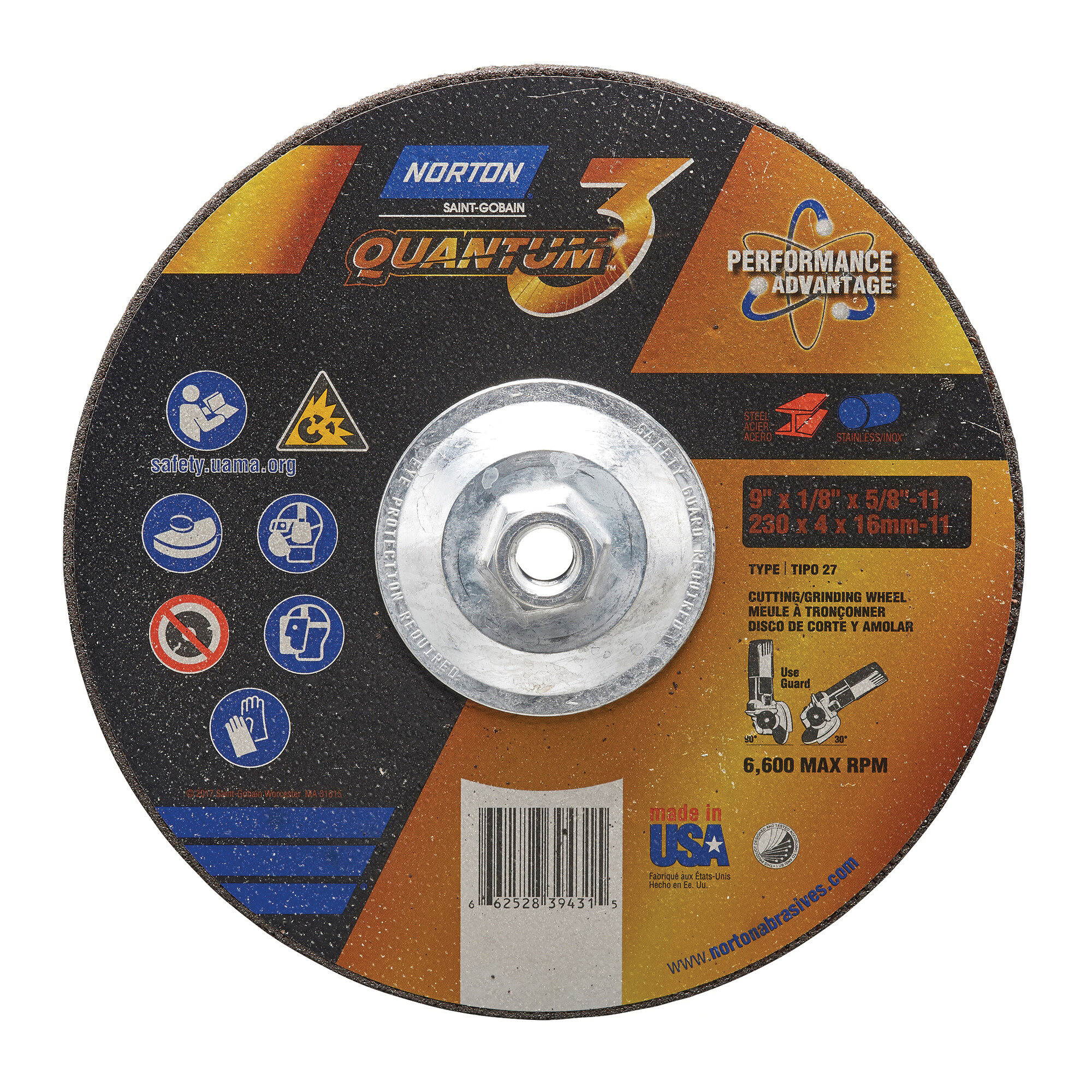 9" x 1/8" x 5/8-11 TYPE 27 DEP CTR WHEEL