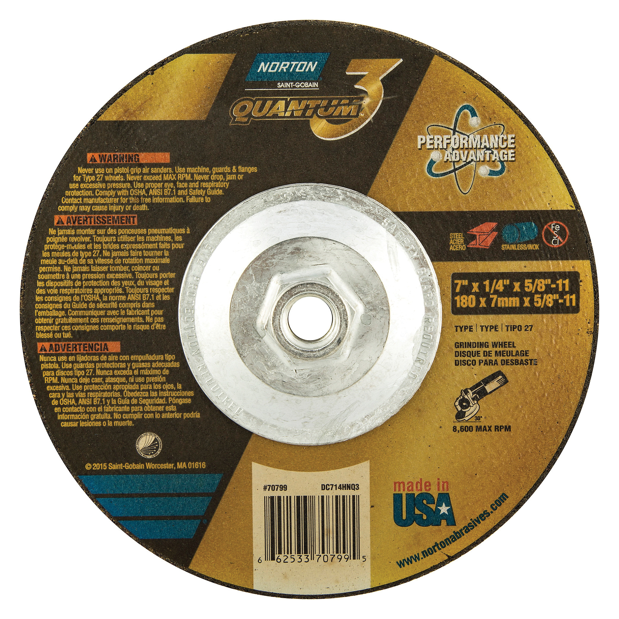 7" x 1/4" x 5/8-11 TYPE 27 DEP CTR WHEEL