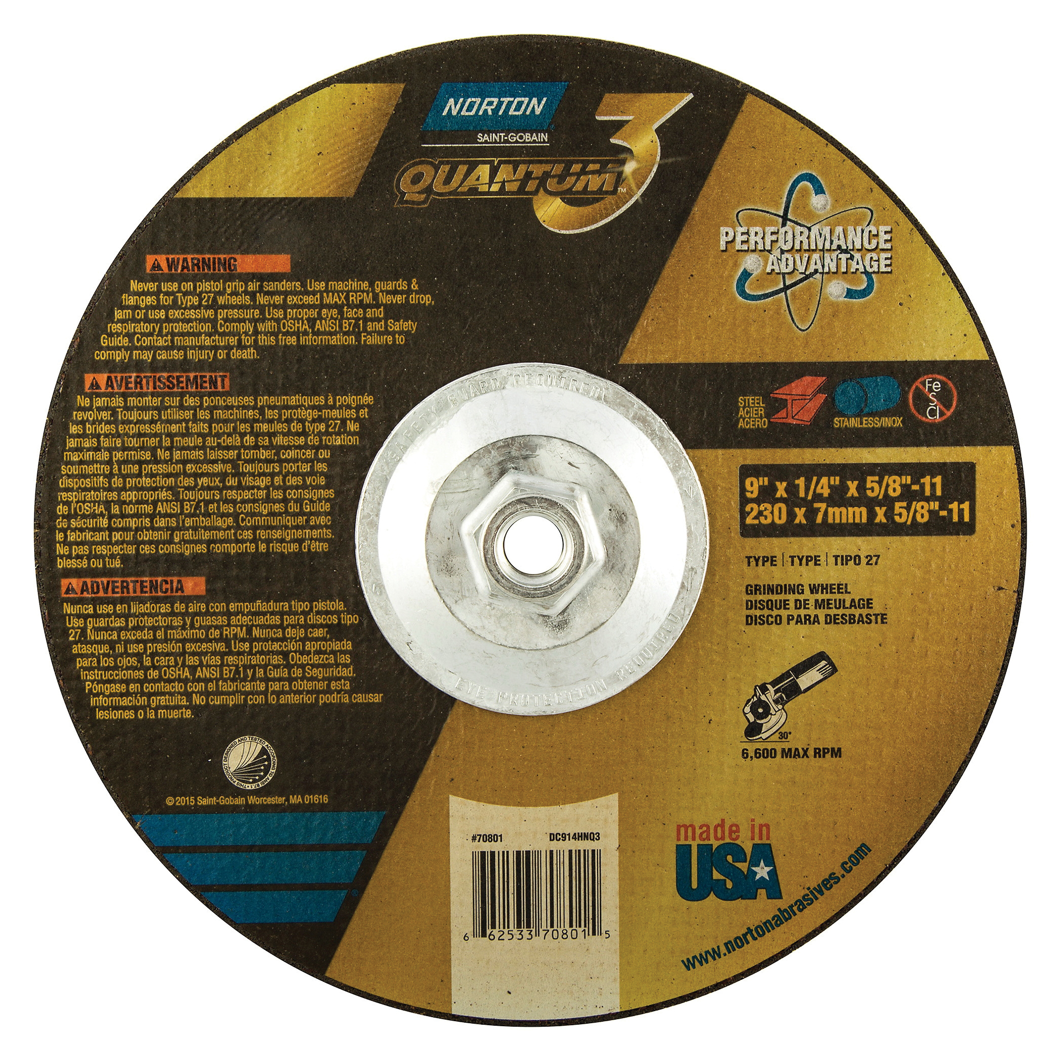 9" x 1/4" x 5/8-11 TYPE 27 DEP CTR WHEEL