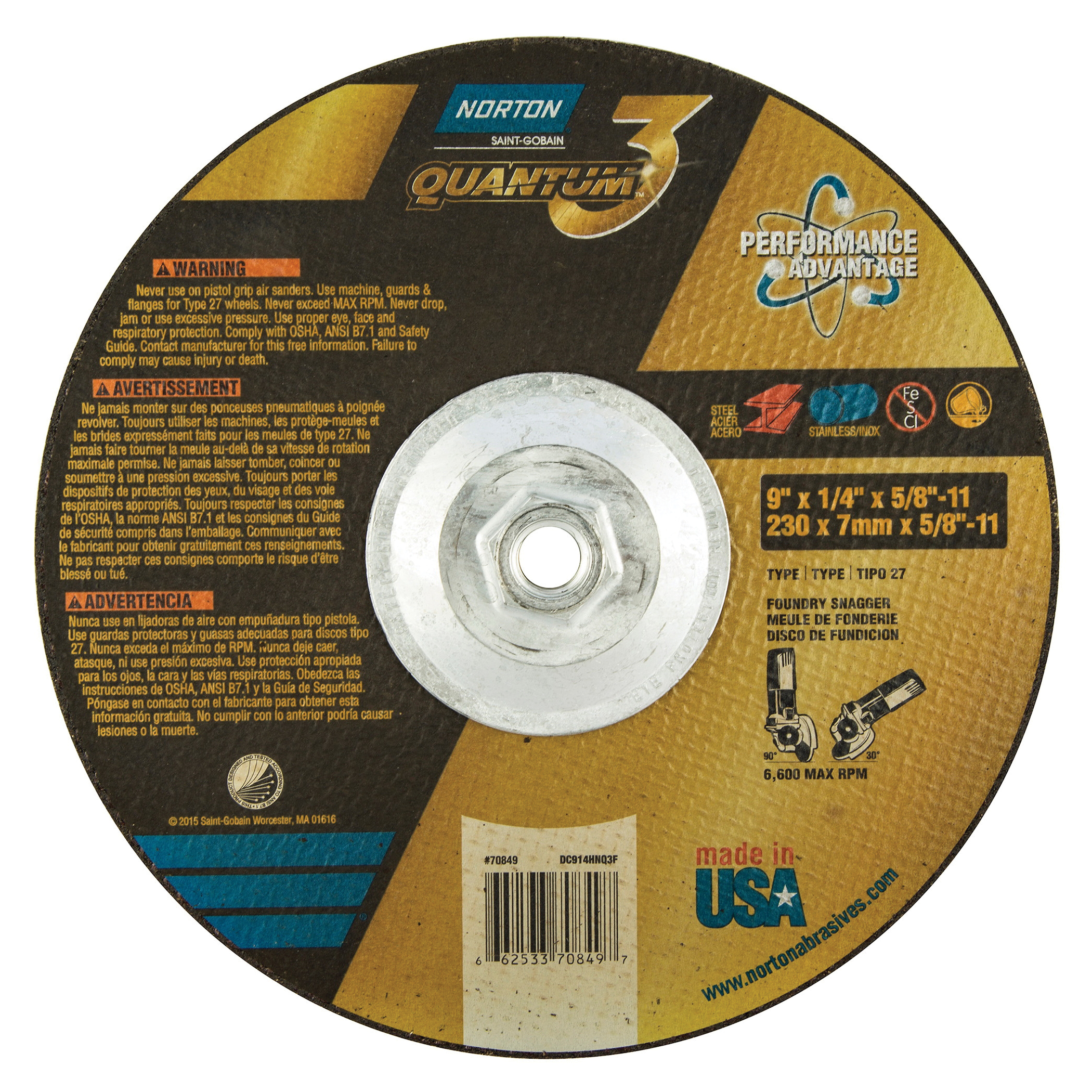 9" x 1/4" x 5/8-11 TYPE 27 DEP CTR WHEEL