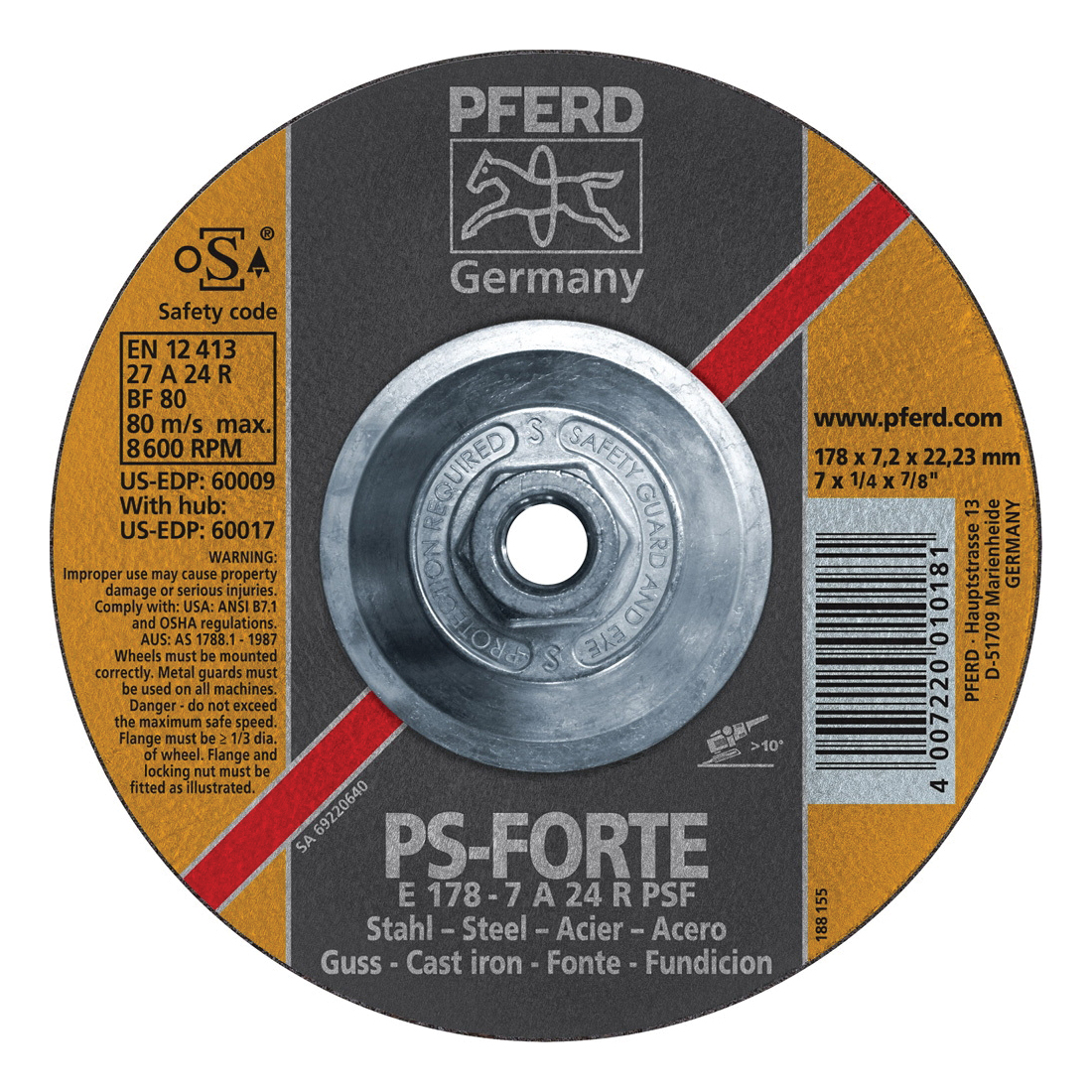 7INX1/4 GRINDING WHEEL, 5/8-11 THD. A 24