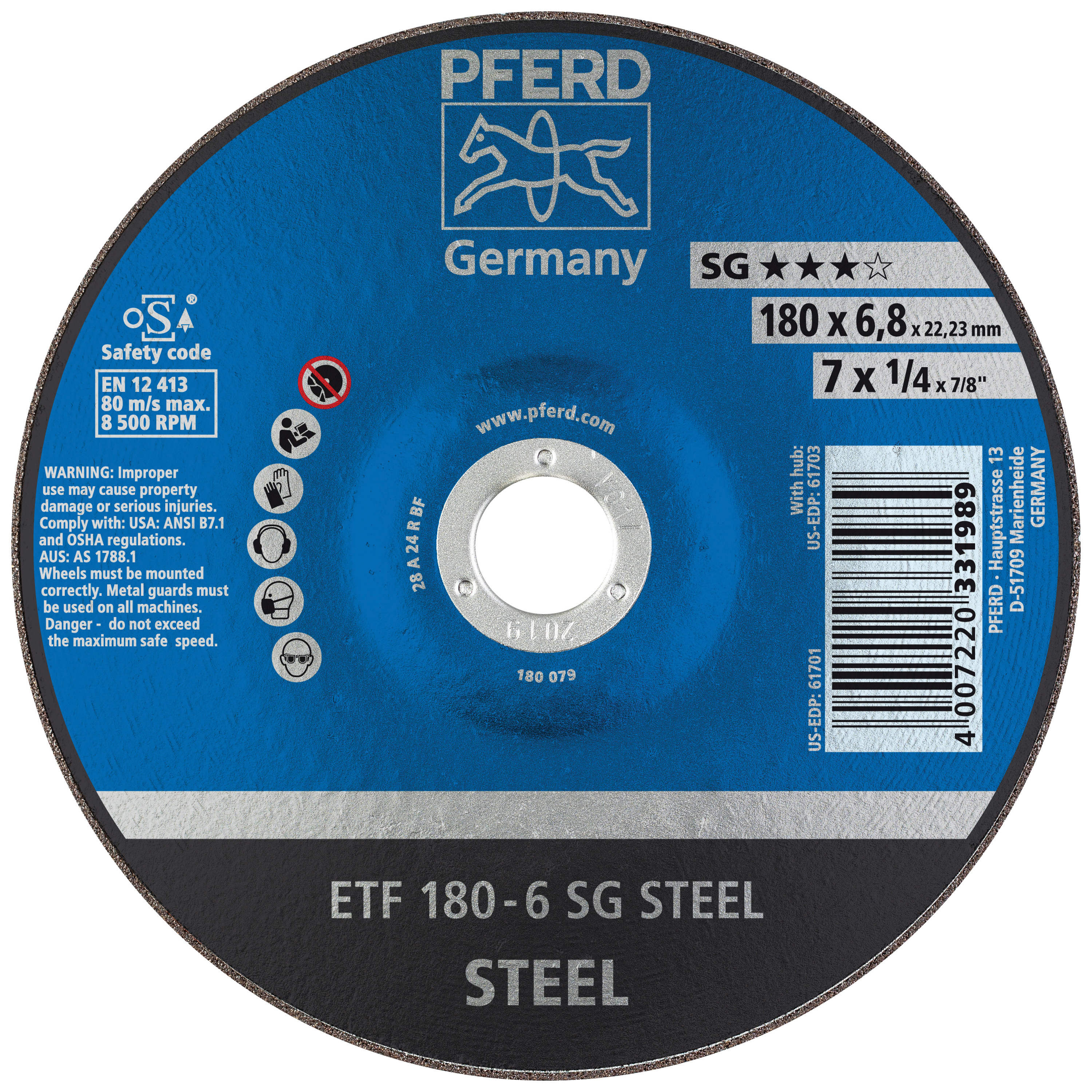 7INX1/4 GRINDING WHEEL, 7/8AH T28 A 24 R