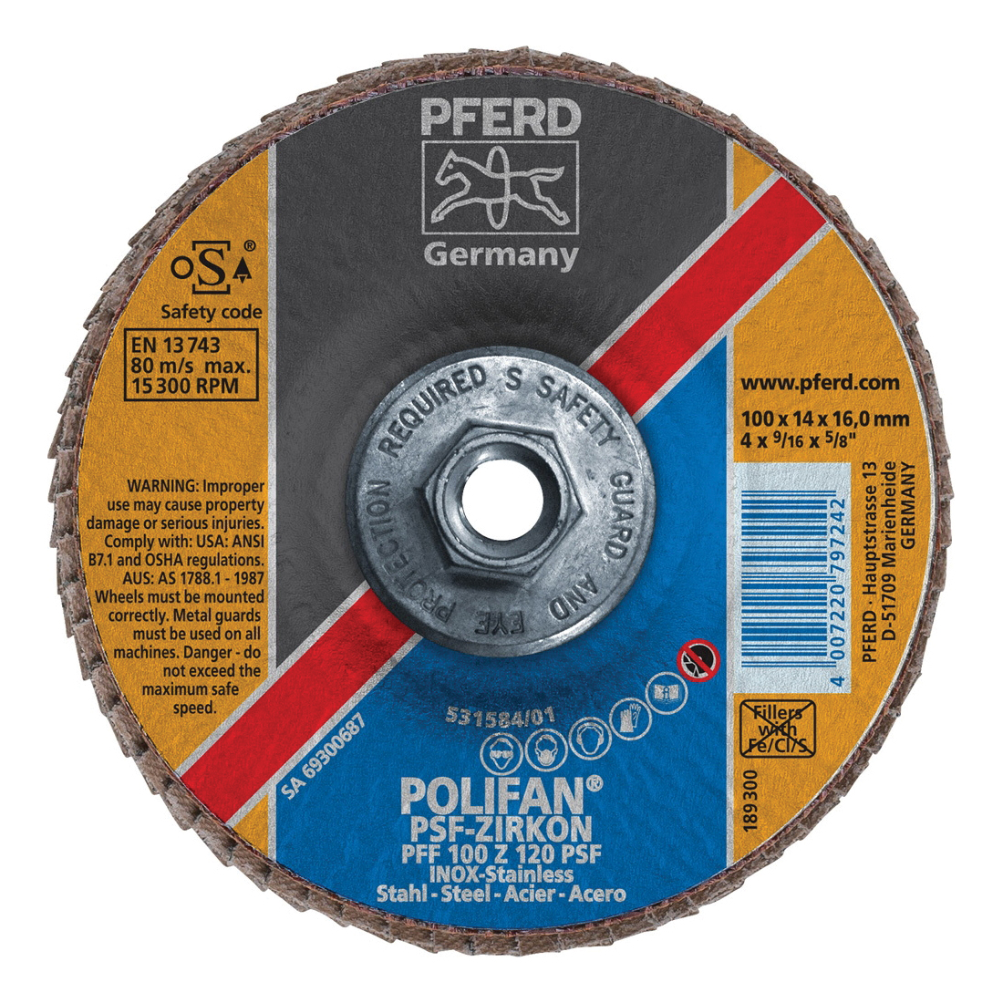 4INX3/8-24 POLIFAN FLAP DISC - FLAT PSF,