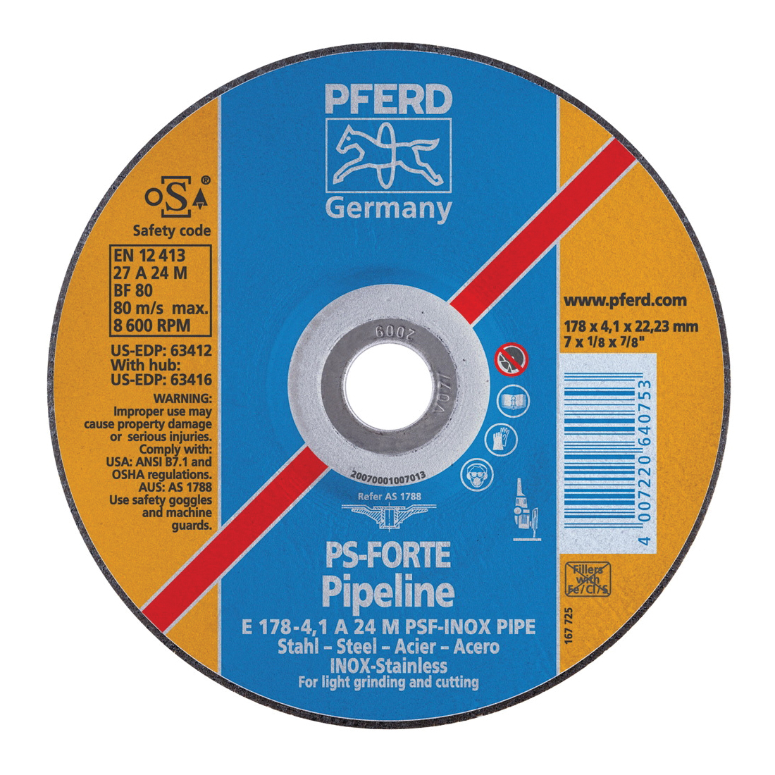 7INX1/8 PIPELINE WHEEL, 7/8AH (4.1MM) A