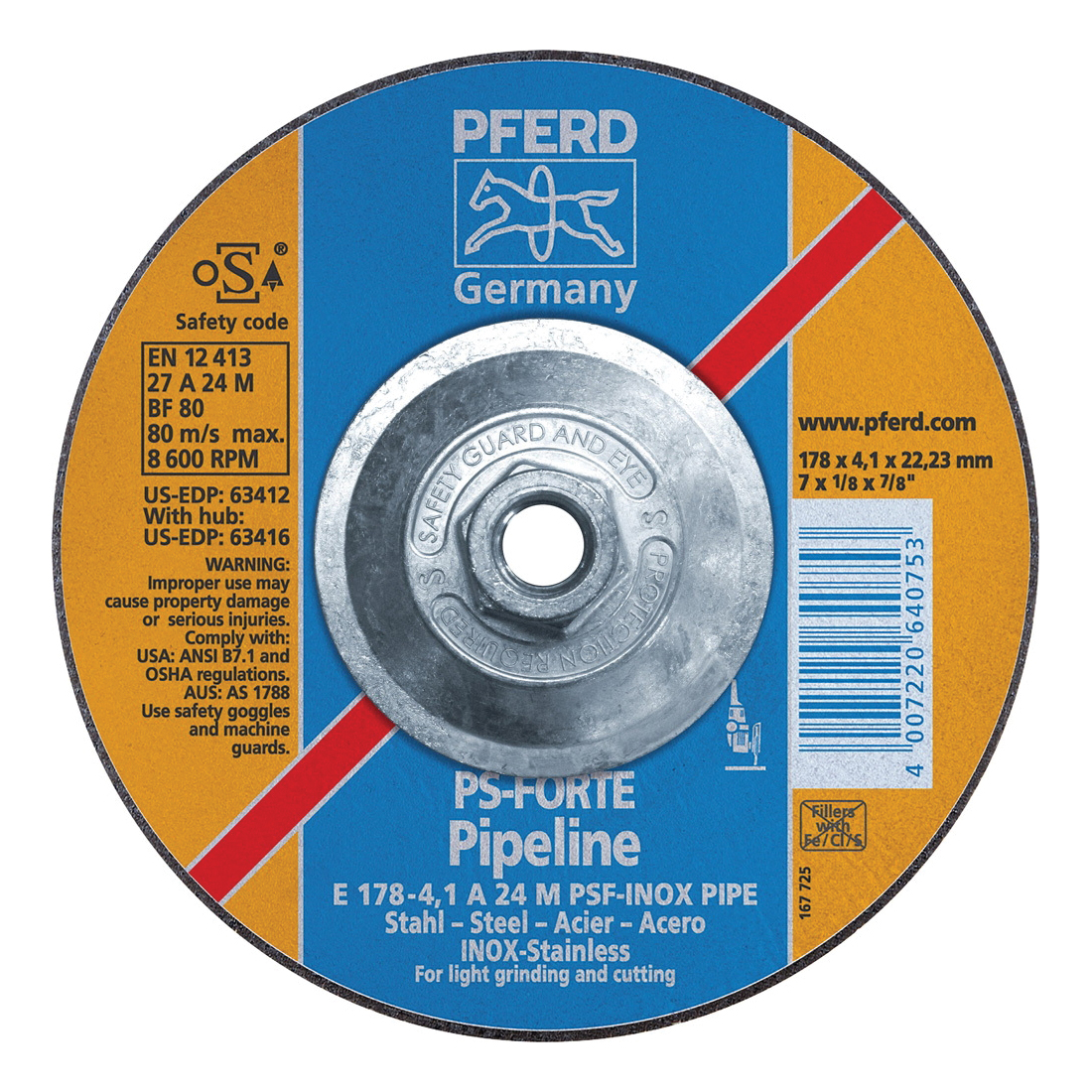 7INX1/8 PIPELINE WHEEL, 5/8-11 THD.