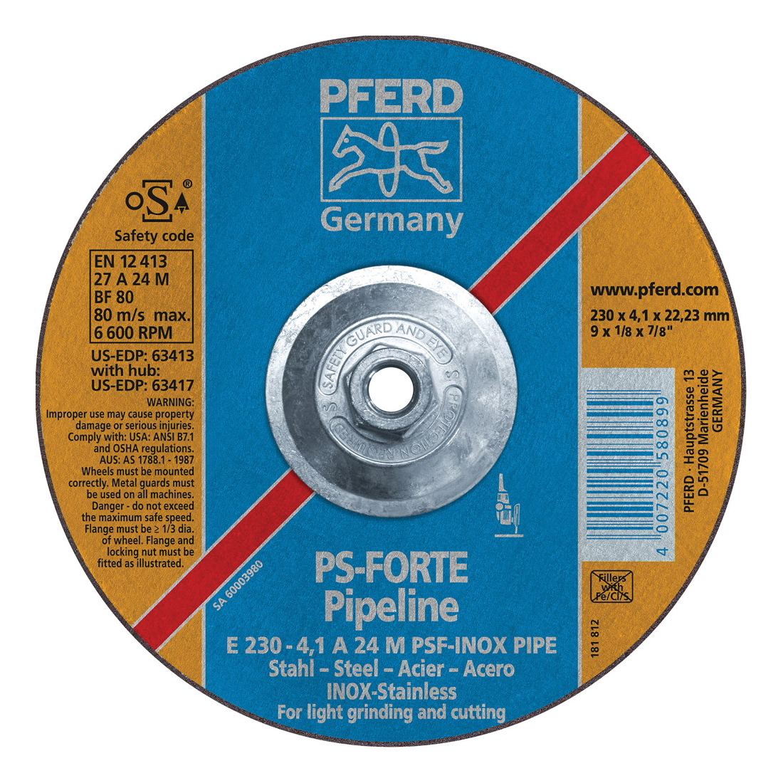 9INX1/8 PIPELINE WHEEL, 5/8-11 THD.