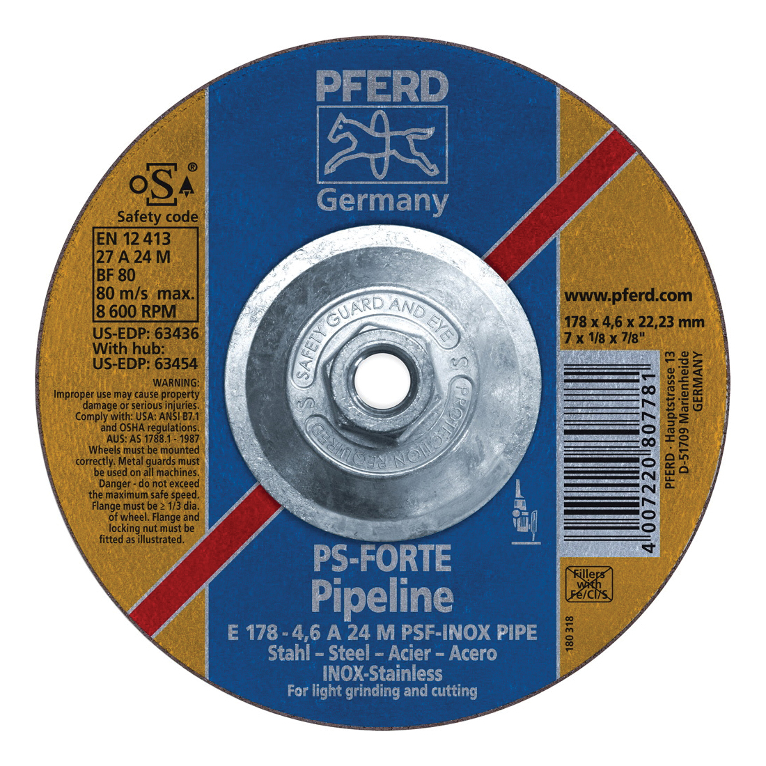 7INX1/8 PIPELINE WHEEL, 5/8-11 THD.