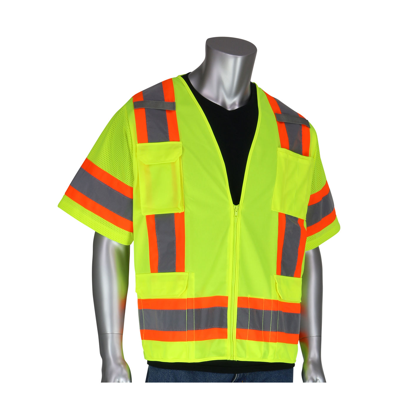 6XL HI-VIS YEL CLASS3 SOLID/MESH VEST,