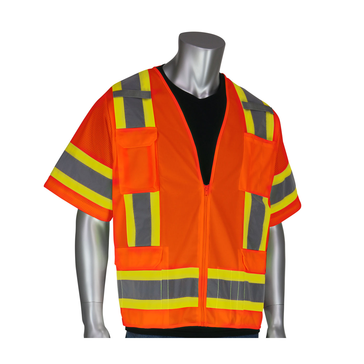 6XL HI-VIS ORG CLASS3 SOLID/MESH VEST,