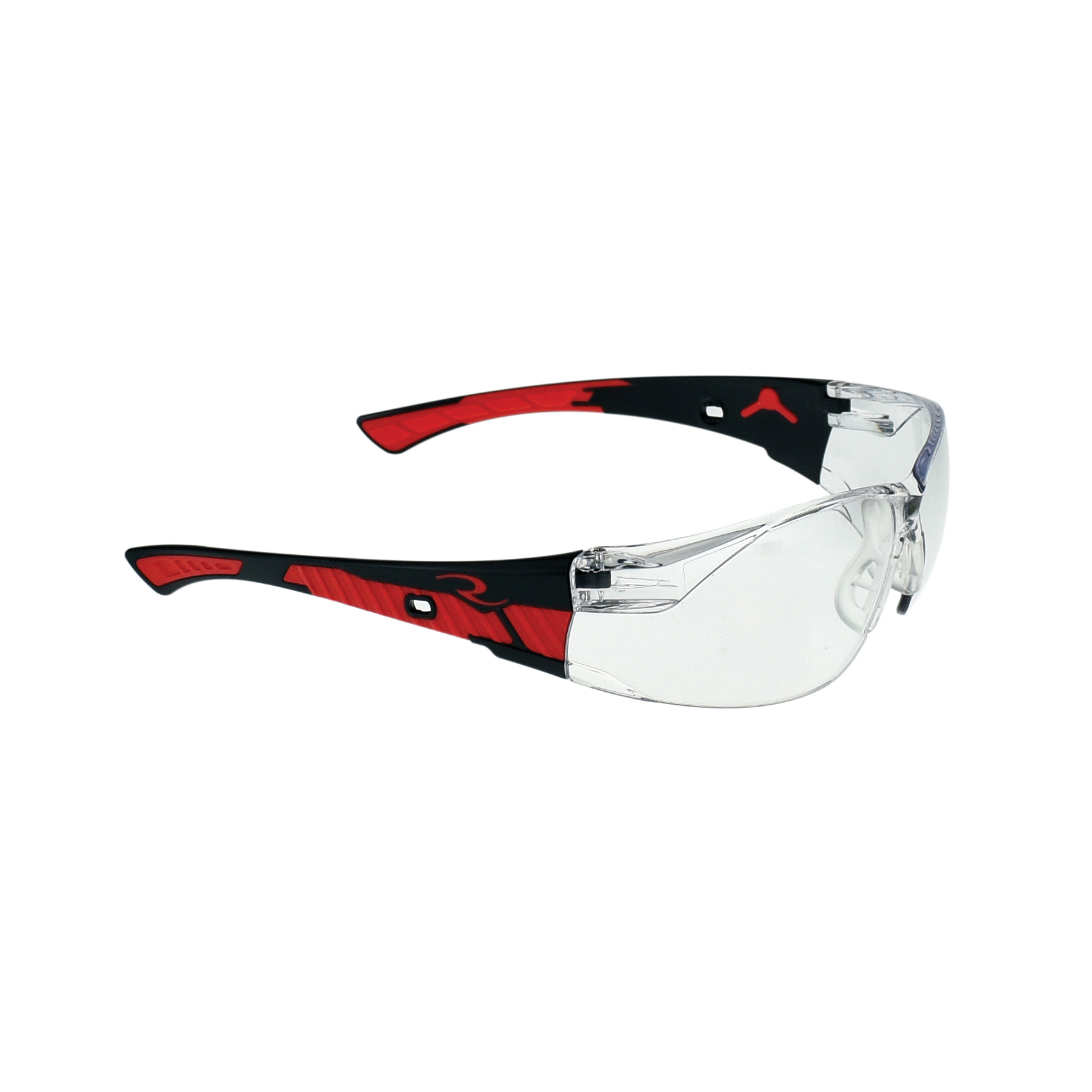 CLR SAFETY GLASSES w/ BLK/RED FRAME