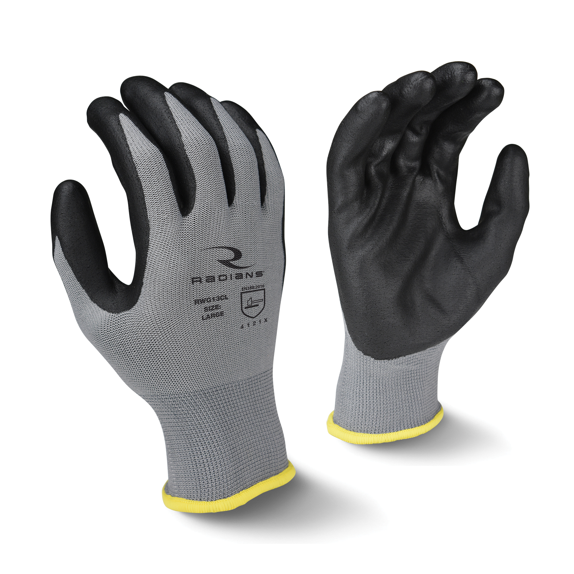 LG GRY POLY/FOAM NITRILE GRIPPER GLOVE