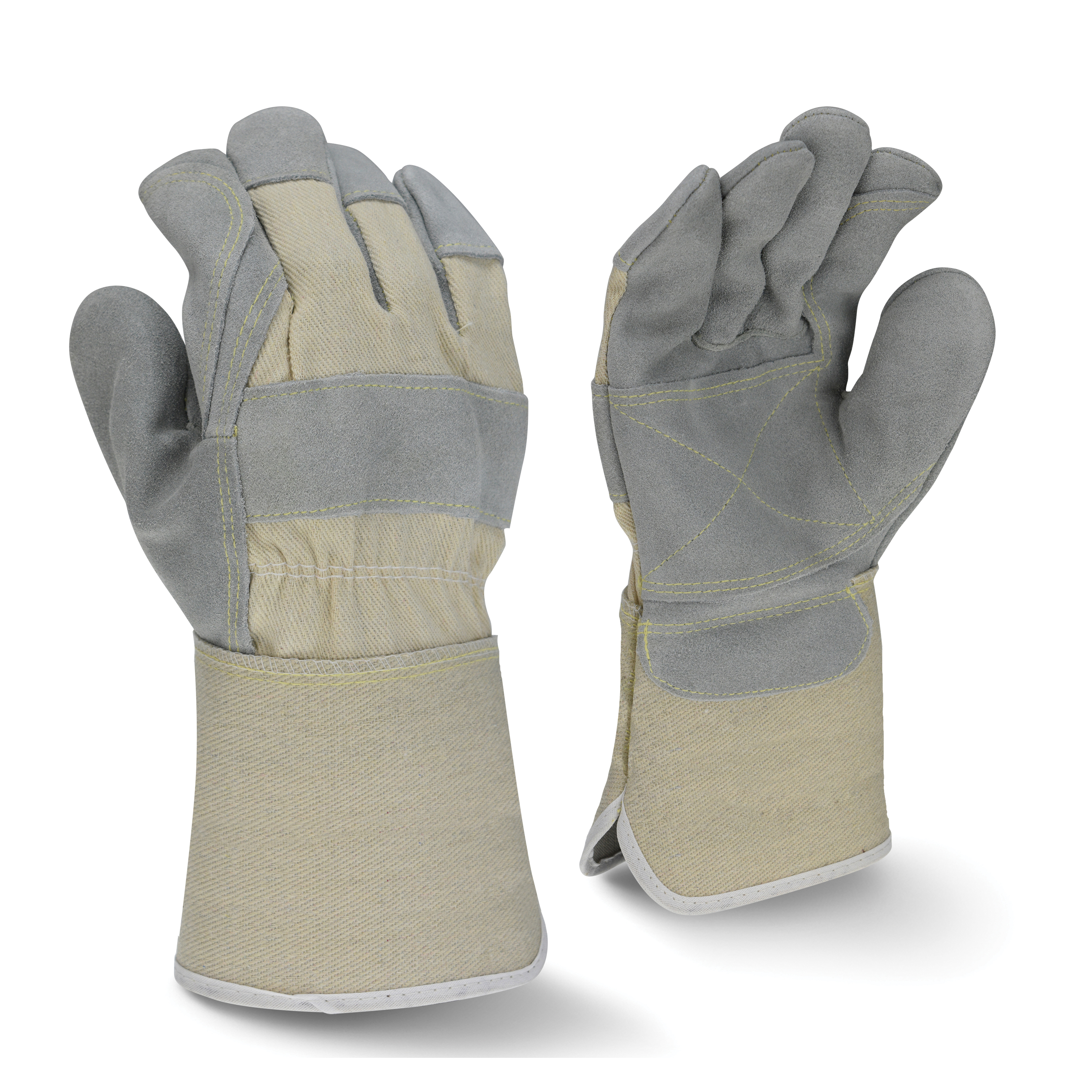 LG GRY COW LEATHER DBL PALM GAU GLOVE