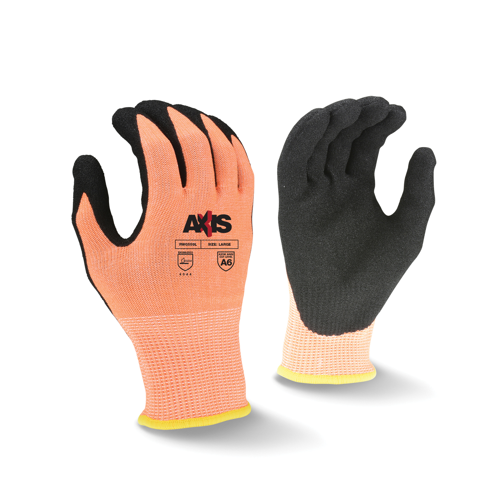 MD HI-VIS ORG HPPE/SANDY NITRILE GLOVE