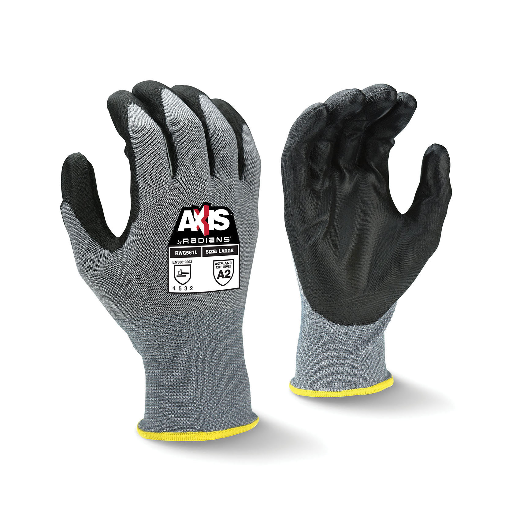 LG GRY HPPE/PU AXIS A2 COATED GLOVE