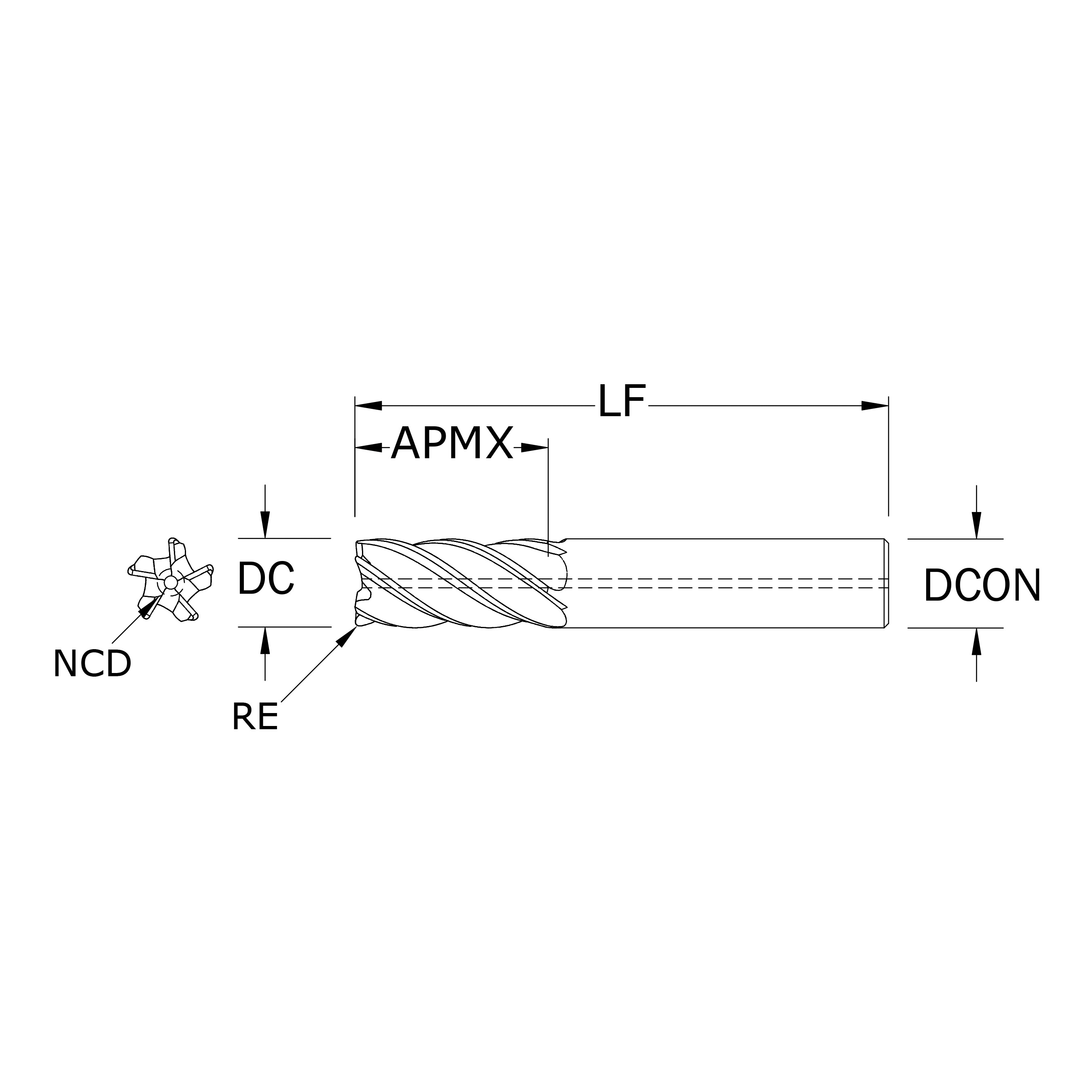 1" 5FL SER Z5CR Z-CARB HPR END MILL .025R