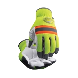 LG LEATHER PADDED PALM GLOVE HI-VIS BACK