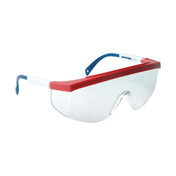 CLR SAFETY GLASSES w/ RED/WHT/BL FRAME