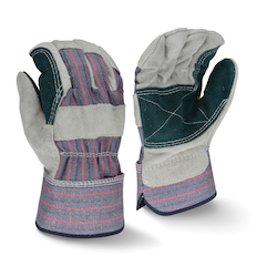 LG GRY SPLT COW DBL LEATHER GLOVE