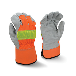 LG GRY/HI-VIS ORG LEATHER PALM GLOVE