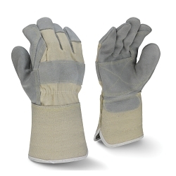 LG GRY COW LEATHER DBL PALM GAU GLOVE