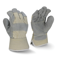 LG GRY COW LEATHER DBL PALM GLOVE