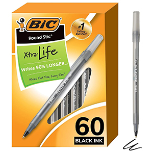 BIC "ROUND STIC" XTRA LIFE PENS (60)