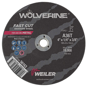 4x1/4 WOLVERINE TYPE 1 SNAGGING WHEEL