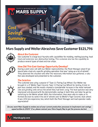 Cost Savings Summary document: Mars Supply and Weiler Abrasives save a customer $121,796